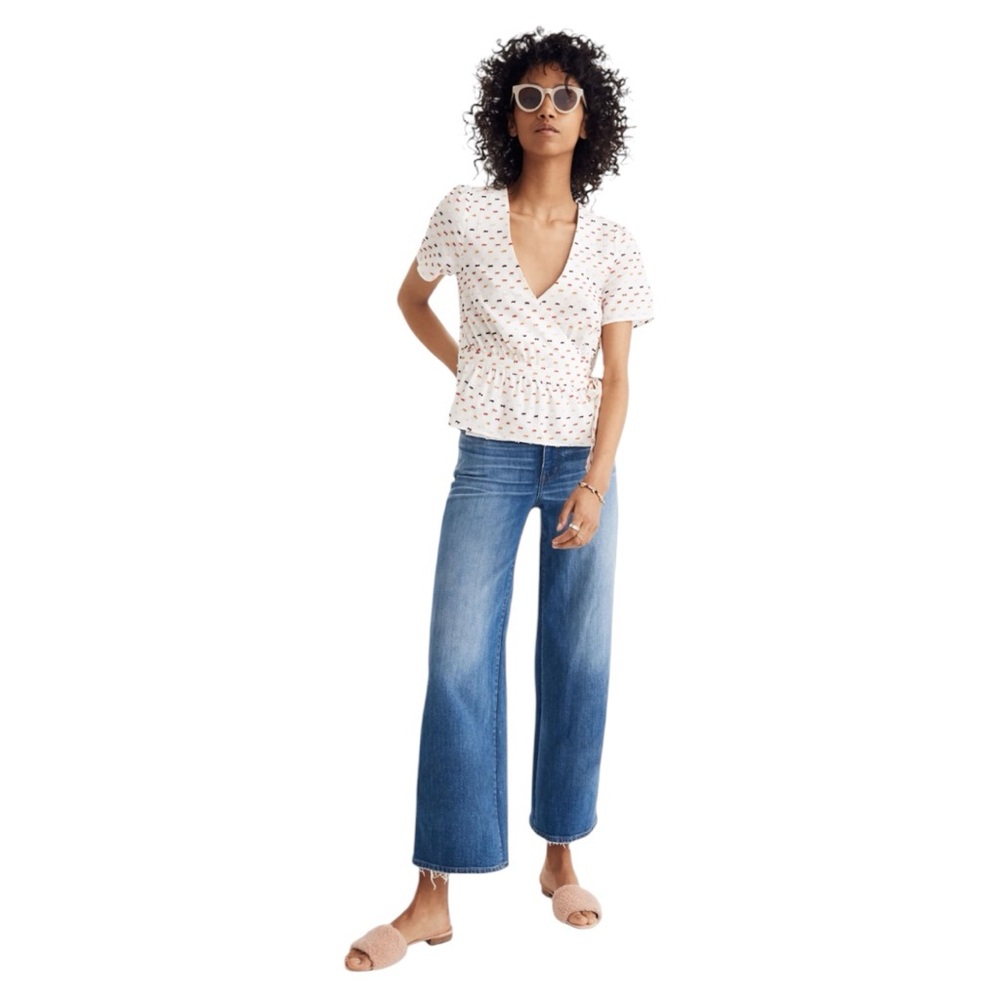 Madewell - Ruffle-Hem Wrap Top in Clipdot size Small